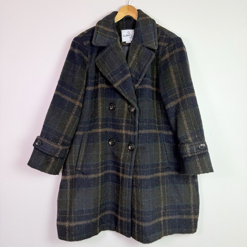 Sam Edelman Plaid Peacoat Womens XXL Double Breasted Dark Academia Preppy Gothic - Picture 2 of 16